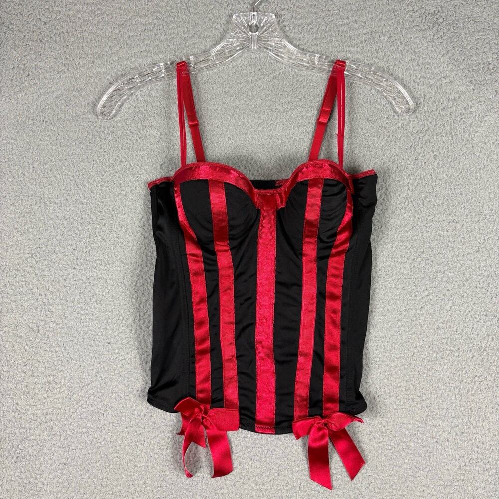 Vtg Morbid Threads Corset 34B Black Red Adjustable Hot Topic Grunge Goth Y2K